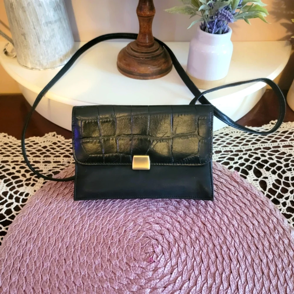 All Leather Black Crossbody Bag